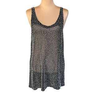 NWT Pearl Beaded Tank Top Sz. M Black Sheer Tunic Long Event Evening 90s
